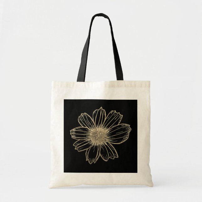 Bolsa Tote Ouro Floral design preto e branco (Frente)