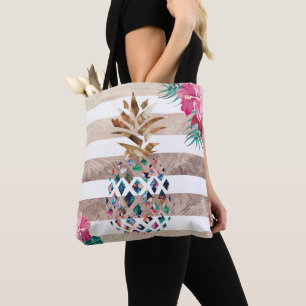 Bolsa Tote Ouro floral do abacaxi listrado