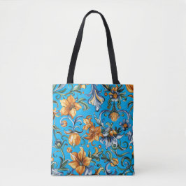 Bolsa Tote Ouro Floral e Blue Iris Scroll Toag