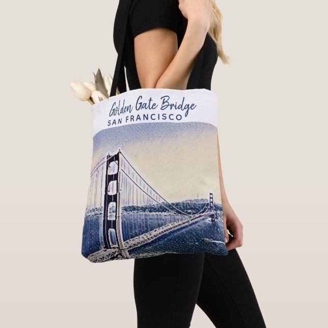 Bolsa Tote Ouro Gate Bridge San Francisco Watercolor Art (Close Up)