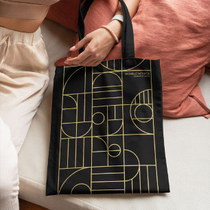 Bolsa Tote Ouro geométrico moderno/preto do falso do art dec