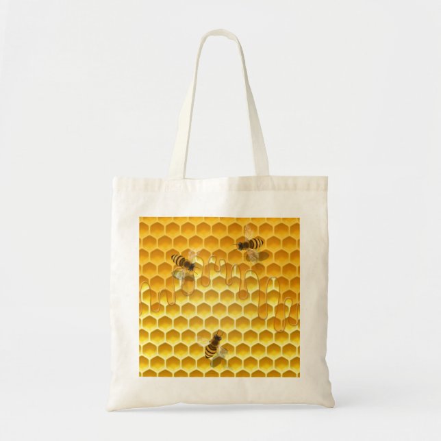 Bolsa Tote Ouro Honeycomb com abelhas Personalizável (Frente)