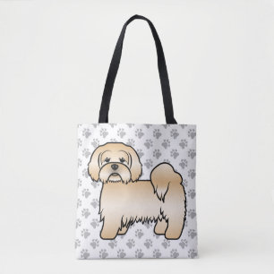 Bolsa Tote Ouro Lhasa Apso - Cão e patas de desenho