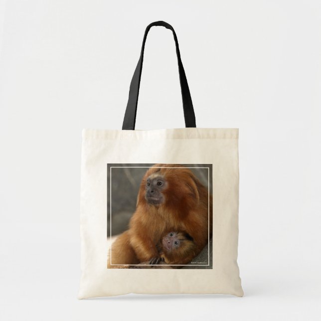 Bolsa Tote Ouro Lion Tamarin com bebê (Frente)