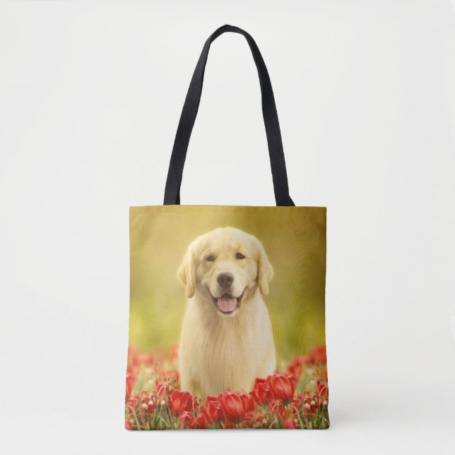 Bolsa Tote Ouro para sempre nas flores vermelhas (Frente)