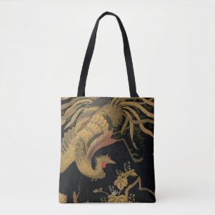 Bolsa Tote Ouro Pássaro Japonês Clássico Antiquado