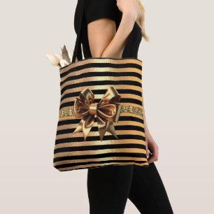 Bolsa Tote Ouro pintinho moderno Elegante Black stripes Boni