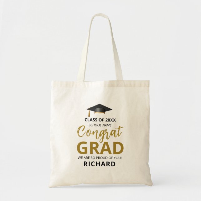 Bolsa Tote Ouro & Preto | Presente Personalizado de Graduação (Frente)