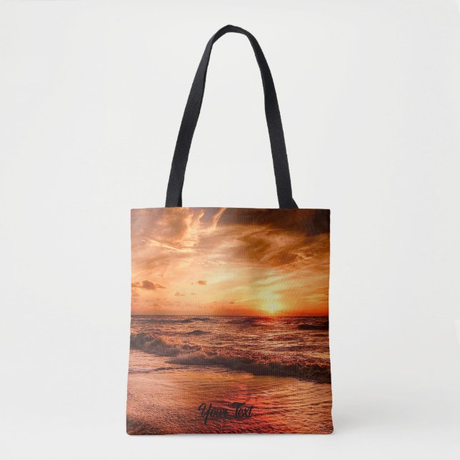 Bolsa Tote Ouro Quente Laranja Sunset Sobre Oceano (Frente)