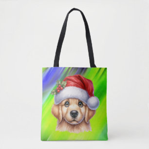 Bolsa Tote Ouro Retriever Dog com Estilo Papai Noel