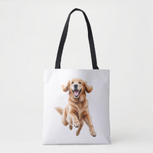 Bolsa Tote Ouro Retriever Feliz Brincadeira Pulando No Ar