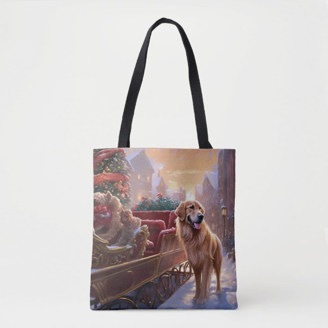 Bolsa Tote Ouro Retriever Natal Festivo (Frente)