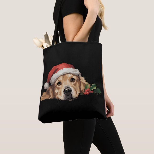 Bolsa Tote Ouro Retriever Natal Santa Hábito Xmas (Close Up)