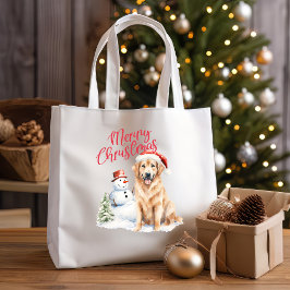 BOLSA TOTE OURO RETRIVER SANTA HAT MERRY NATMAS