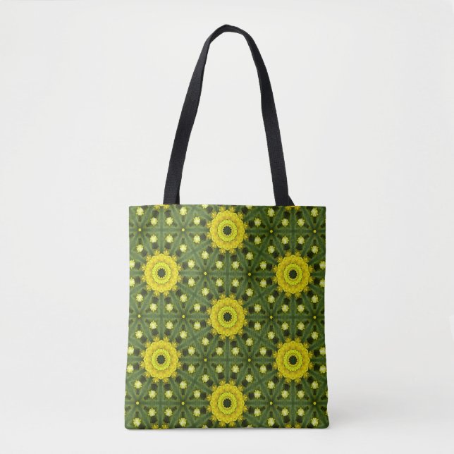 Bolsa Tote Ouro Verde Ruptura Solar Caleidoscópio Padrão Flor (Frente)