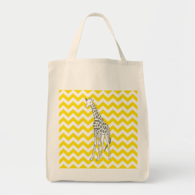 Bolsa Tote Ouro Yellow Chevron com Pop Art Giraffe (Frente)