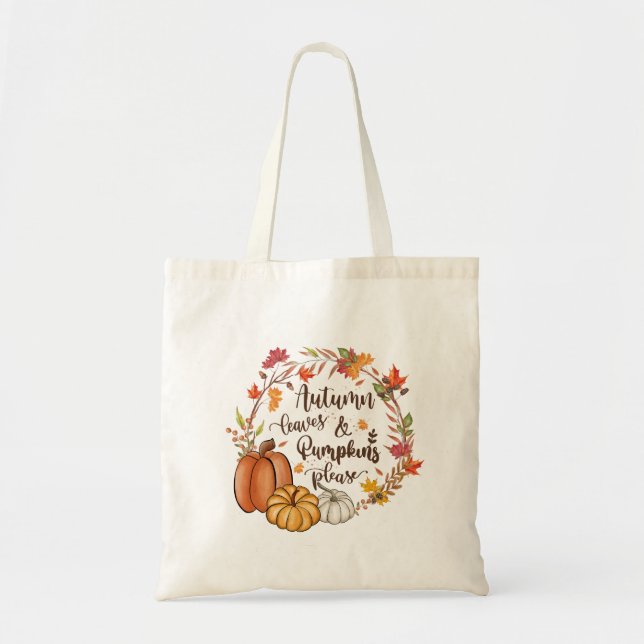Bolsa Tote Outono Deixa Pumpkins Cair Verde Amarelo  (Frente)