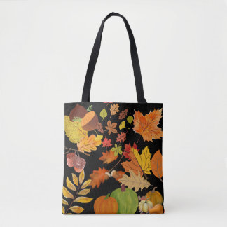 Bolsa Tote Outono Escuro Colorido Deixa Floral Botânico
