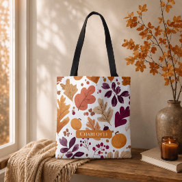 Bolsa Tote Outono Personalizado – Folhas de Outono & Nome de