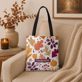 Bolsa Tote Outono Personalizado – Folhas de Outono & Nome de