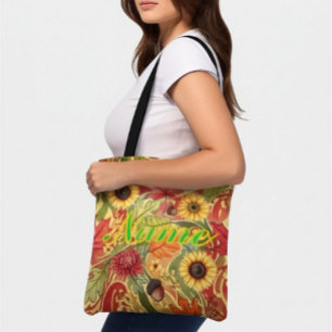 Bolsa Tote Outono Personalizado Nome Floral de Outono Customi