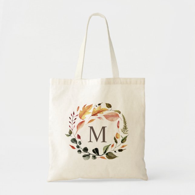 Bolsa Tote outono sentir monograma floral (Frente)