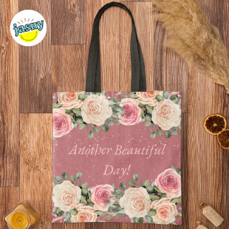 Bolsa Tote Outra Linda Rosa Rosa Branca Suave e Bonita