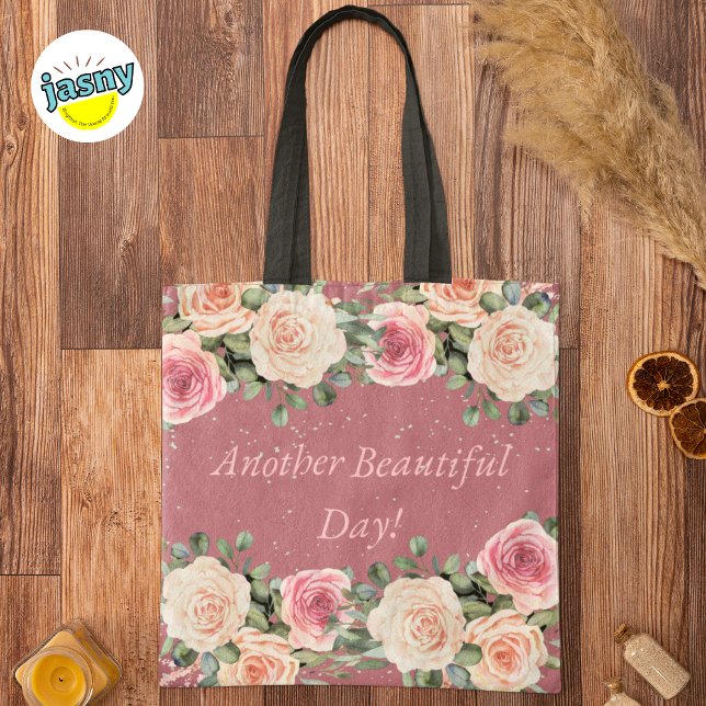 Bolsa Tote Outra Linda Rosa Rosa Branca Suave e Bonita (Criador carregado)