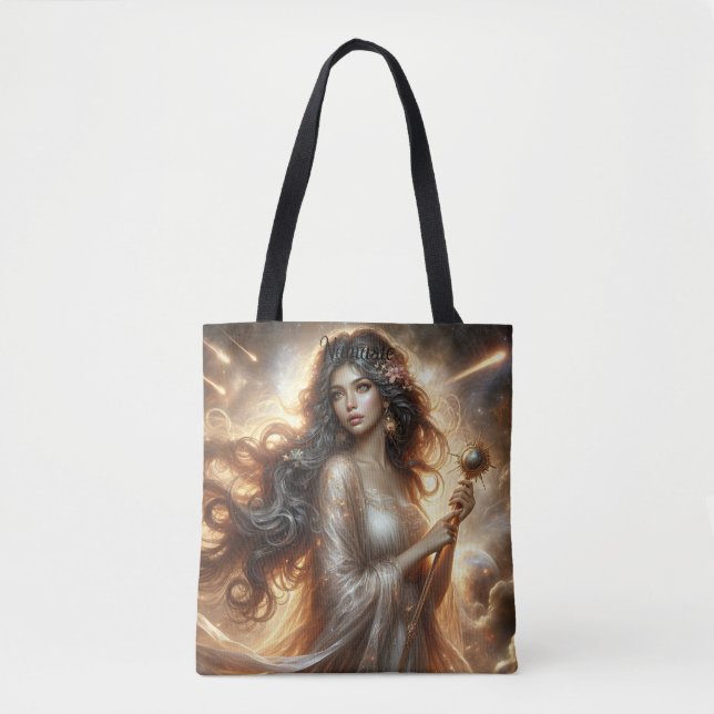 Bolsa Tote Outro ouro da Deusa Mundialmente. Texto editável (Frente)