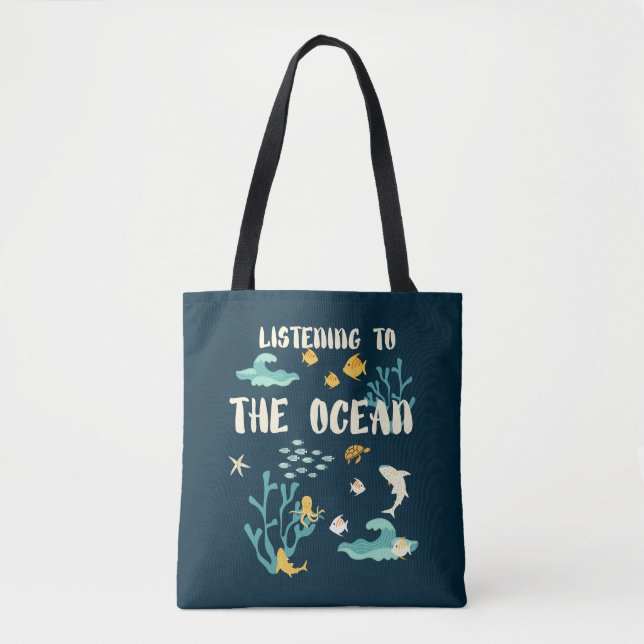 Bolsa Tote Ouvindo O Oceano, Dia Da Terra, (Frente)