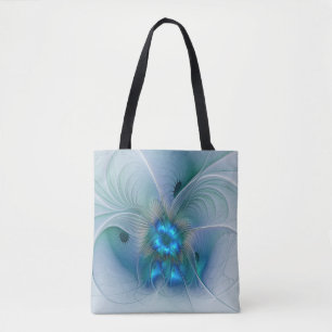 Bolsa Tote Ovações de Pé, Fractal Azul Turquesa Abstrato