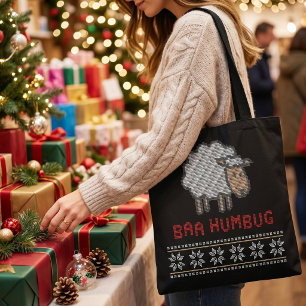 Bolsa Tote Ovelha Baa Humbug de Natal Estilo Suéter Feio