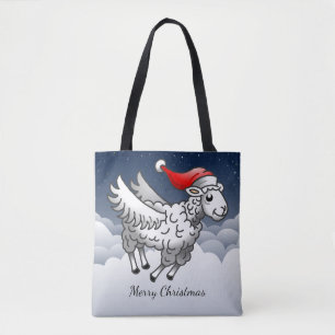 Bolsa Tote Ovelha de Natal Voadora do Papai Noel