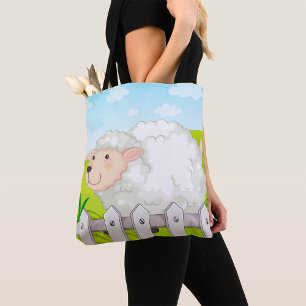 Bolsa Tote Ovelha Sorridente no Campo Ensolarado