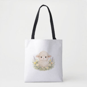 Bolsa Tote Ovelhas Caprichosas e Flores Silvestres para um Ch