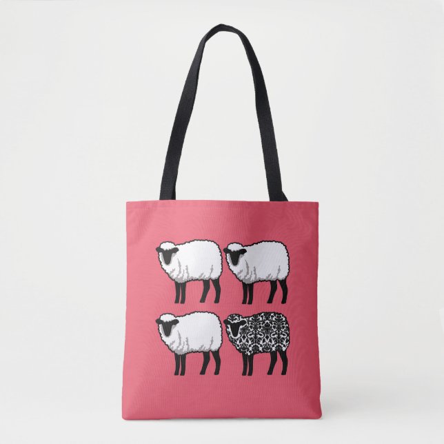 Bolsa Tote Ovelhas de Damasco Preto a Rosa (Frente)