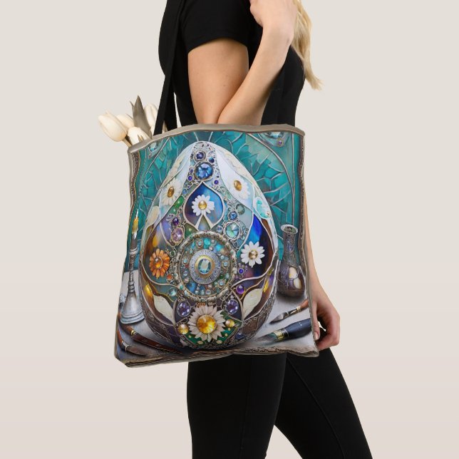 Bolsa Tote Ovo Azul Ornamentado Steampunk de Páscoa (Close Up)