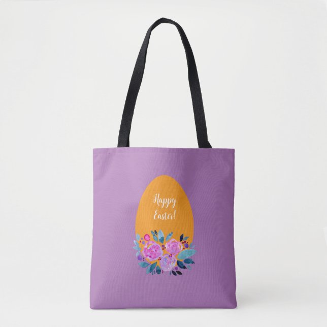 Bolsa Tote ovo floral a aquarela do felz pascoa (Frente)