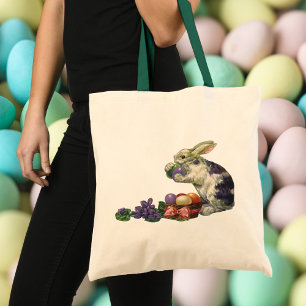 Bolsa Tote Ovos da páscoa, coelho e flores do Victorian do