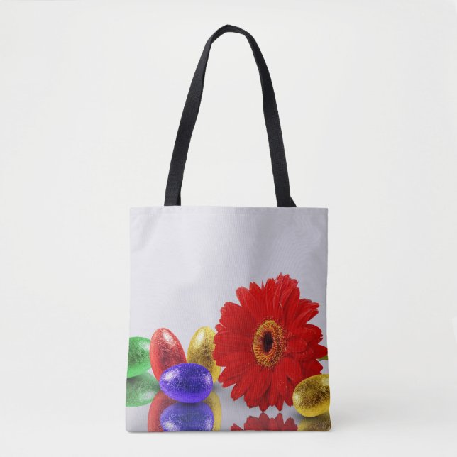 Bolsa Tote Ovos de Felz pascoa Coloridos com Gerbera (Frente)