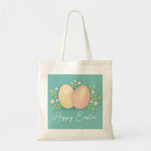 Bolsa Tote Ovos de felz pascoa e flores de pasta azul