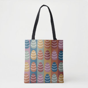 Bolsa Tote Ovos de Páscoa Coloridos Listras Padrão Feliz Pásc