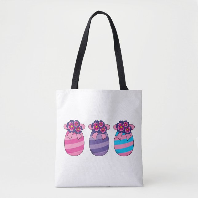 Bolsa Tote Ovos de Páscoa com Flores e Fita (Frente)
