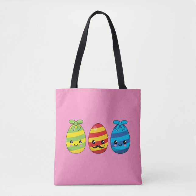 Bolsa Tote Ovos de Páscoa de Kawaii com fitas (Frente)