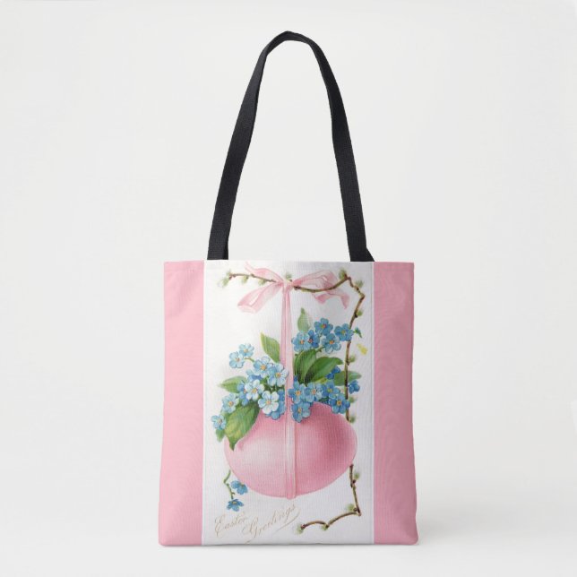 Bolsa Tote Ovos de Páscoa e Flores Rosa (Frente)