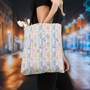 Bolsa Tote Ovos de Páscoa em Listras de Aquarela Pastel Elega
