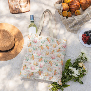 Bolsa Tote Ovos de Páscoa Pastel & Cenouras Padrão em Aquarel