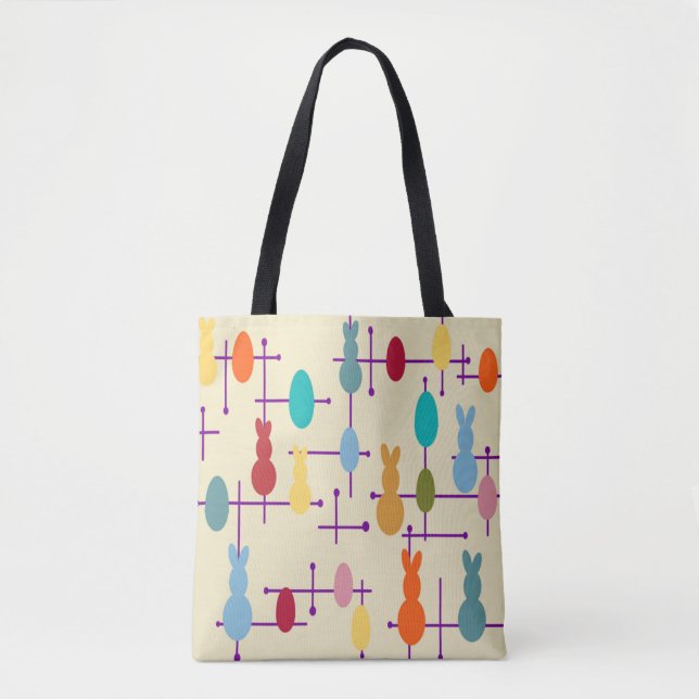 Bolsa Tote Ovos e Bunnies Modernos do século médio (Frente)