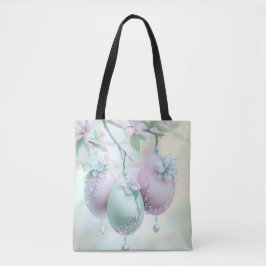 BOLSA TOTE OVOS E FLORES DE PÁSCOA ROSA E VERDE PASTEL