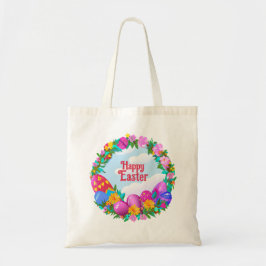 Bolsa Tote Ovos Feliz Páscoa Coroa Floral